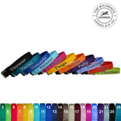 Obroża o szerokości 2,0 cm z haftem, na wyprawkę dla szczeniąt średnich i dużych ras.