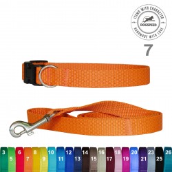 Obroża o szerokości 2,0 cm z haftem i smycz prosta.