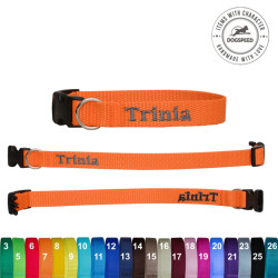 Obroża o szerokości 2,0 cm z haftem i smycz prosta.