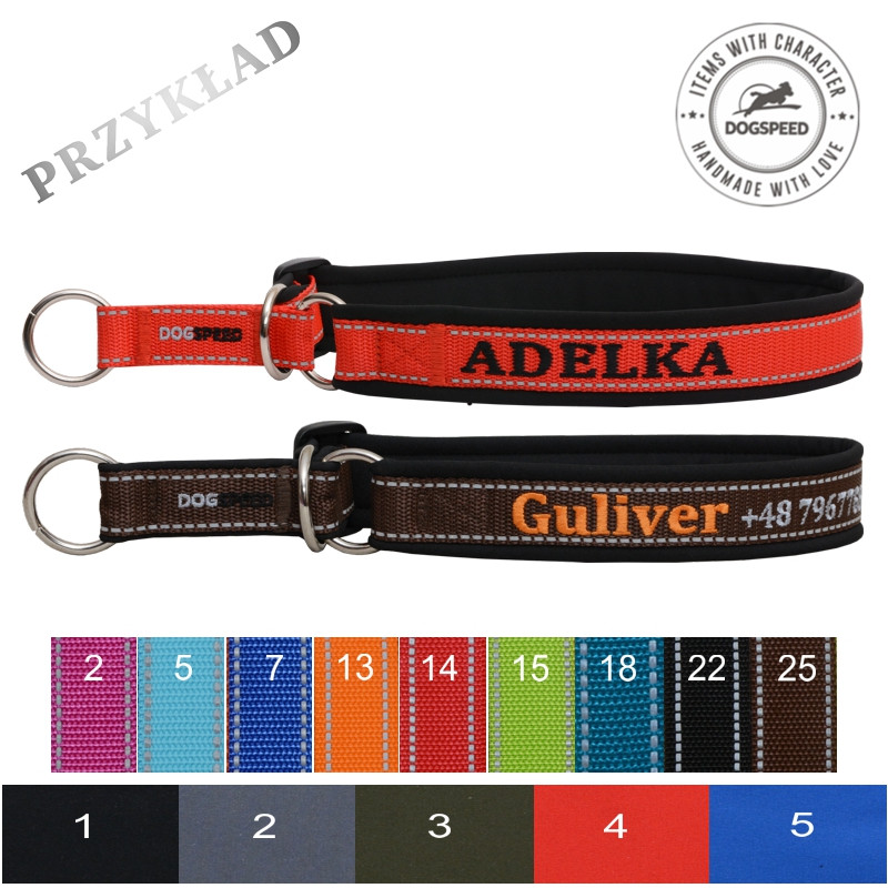 Obroża półzaciskowa odblaskowa z haftem