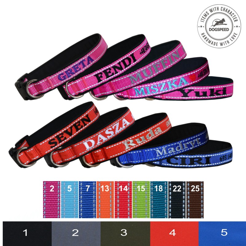 Obroża z haftem - seria Soft TO50  EM (szer. 2,5 cm)