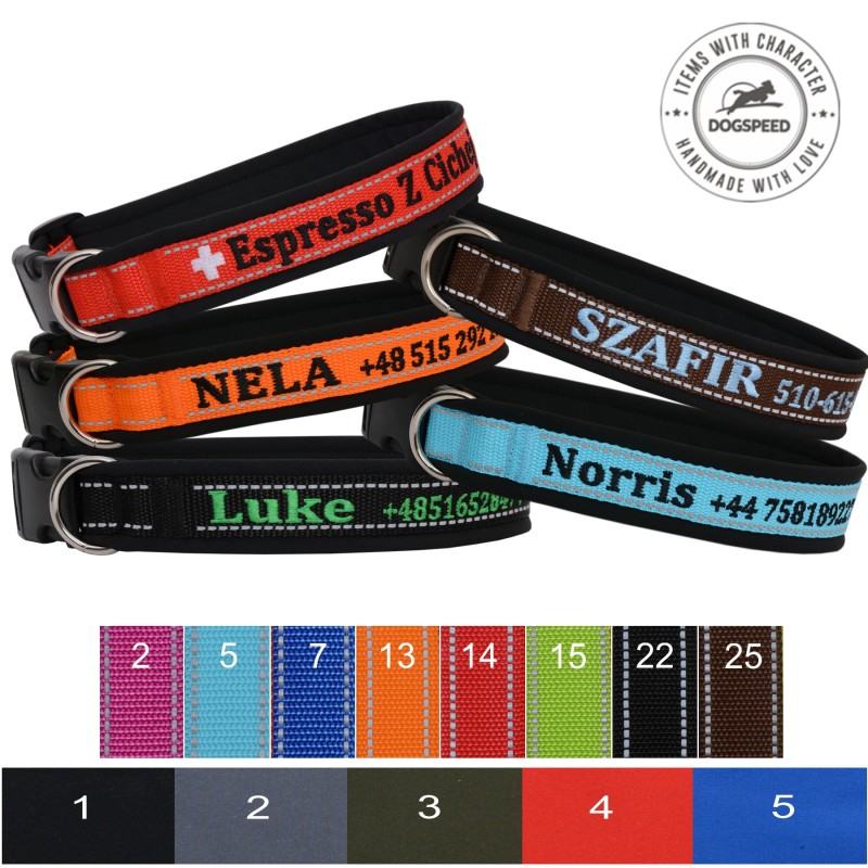 Obroża z haftem - seria Soft TO50 EM (szer. 3,8 cm)